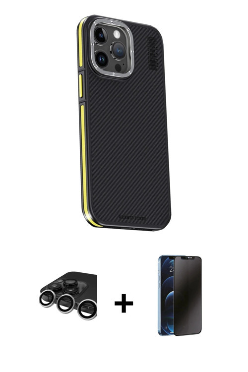 iPhone 15 Pro Max Kılıf Kıvılcım Modern Özel Seri - Siyah 3D Antistatik Hayalet Cam Ekran Koruy