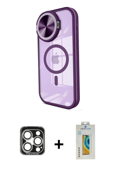 iPhone 15 Pro Max Kılıf Kıvılcım Modern Koleksiyonu - Siyah Polymer Nano Ekran Koruyucu + Gümüş