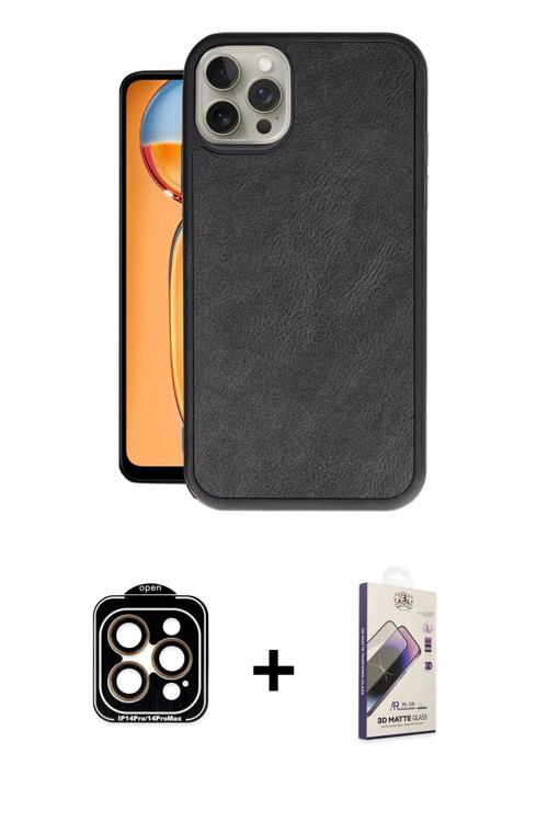 iPhone 15 Pro Max Kılıf Kıvılcım Işık Serisi - Siyah Bilvis 3D Mat Cam Ekran Koruyucu + Turuncu