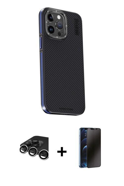 iPhone 15 Pro Max Kılıf Kıvılcım Modern Özel Seri - Siyah 3D Antistatik Hayalet Cam Ekran Koruy