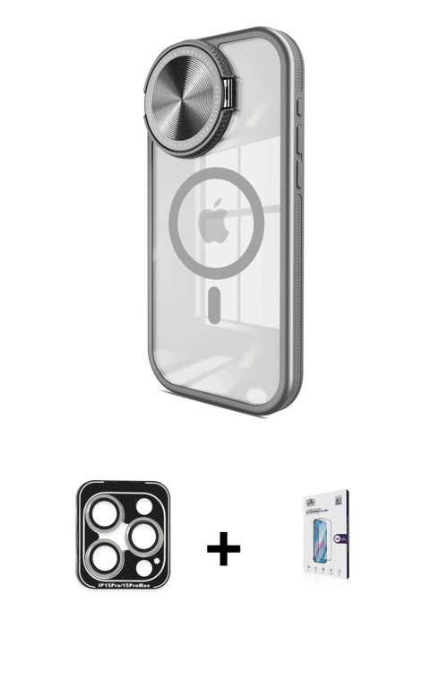 iPhone 15 Pro Max Kılıf Kıvılcım Modern Koleksiyonu - Siyah Bilvis 0.18mm Plus Cam Ekran Koruyu
