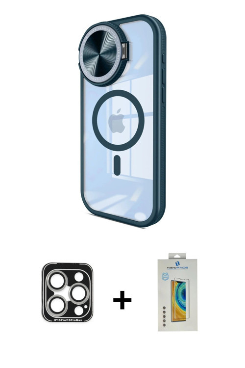 iPhone 15 Pro Max Kılıf Kıvılcım Modern Koleksiyonu - Siyah Polymer Nano Ekran Koruyucu + Gümüş