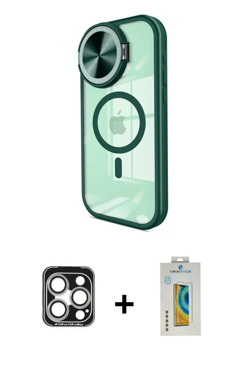 iPhone 15 Pro Max Kılıf Kıvılcım Modern Koleksiyonu - Siyah Polymer Nano Ekran Koruyucu + Gümüş