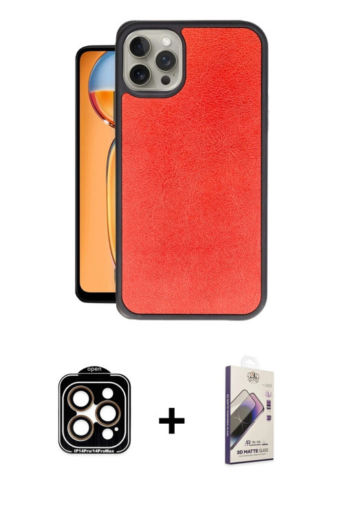 iPhone 15 Pro Max Kılıf Kıvılcım Işık Serisi - Siyah Bilvis 3D Mat Cam Ekran Koruyucu + Turuncu