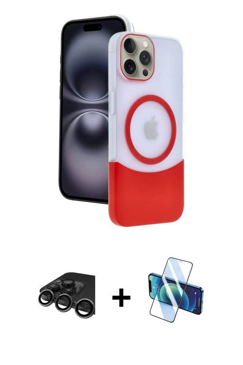 iPhone 15 Pro Max Kılıf Kozmos Form Özel Seri - Siyah 3D Antistatik Cam Ekran Koruyucu + Titany