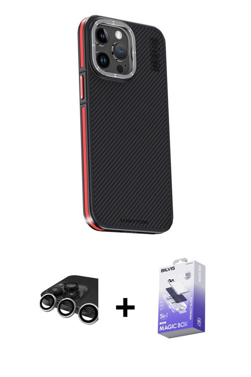 iPhone 15 Pro Max Kılıf Kıvılcım Modern Özel Seri - Siyah Bilvis 5in1 5D Magic Hayalet Cam Ekra