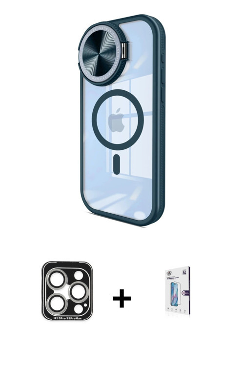 iPhone 15 Pro Max Kılıf Kıvılcım Modern Koleksiyonu - Siyah Bilvis 0.18mm Plus Cam Ekran Koruyu