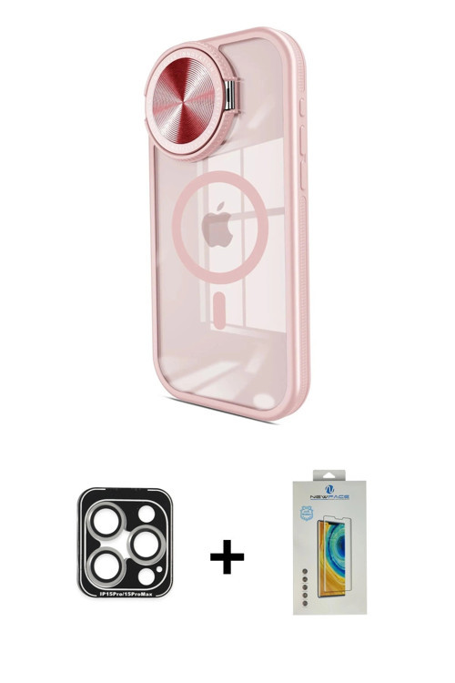 iPhone 15 Pro Max Kılıf Kıvılcım Modern Koleksiyonu - Siyah Polymer Nano Ekran Koruyucu + Gümüş