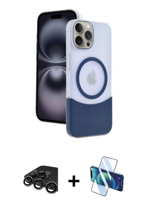iPhone 15 Pro Max Kılıf Kozmos Form Özel Seri - Siyah 3D Antistatik Cam Ekran Koruyucu + Titany