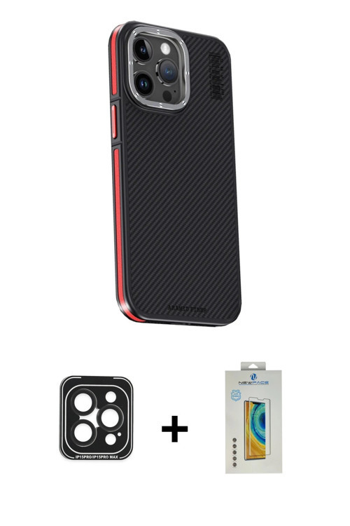 iPhone 15 Pro Max Kılıf Kıvılcım Modern Özel Seri - Siyah Polymer Nano Ekran Koruyucu + Siyah P