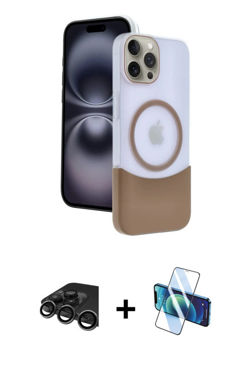 iPhone 15 Pro Max Kılıf Kozmos Form Özel Seri - Siyah 3D Antistatik Cam Ekran Koruyucu + Titany