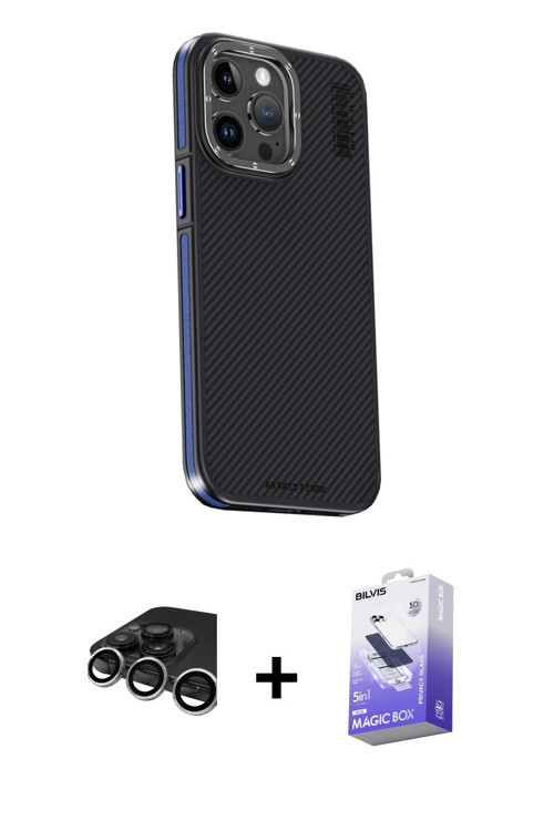 iPhone 15 Pro Max Kılıf Kıvılcım Modern Özel Seri - Siyah Bilvis 5in1 5D Magic Hayalet Cam Ekra