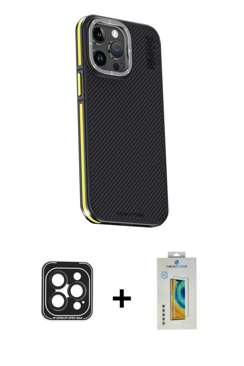 iPhone 15 Pro Max Kılıf Kıvılcım Modern Özel Seri - Siyah Polymer Nano Ekran Koruyucu + Siyah P