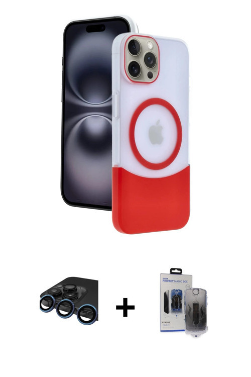 iPhone 15 Pro Max Kılıf Kozmos Form Özel Seri - Siyah Vanessa Magic Hayalet Cam + Lacivert Raze