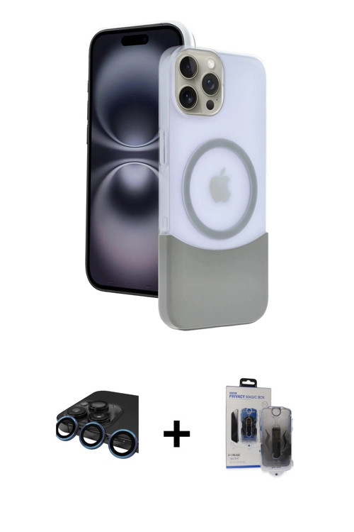 iPhone 15 Pro Max Kılıf Kozmos Form Özel Seri - Siyah Vanessa Magic Hayalet Cam + Lacivert Raze