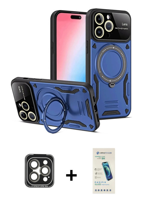 ieg™ iPhone 15 Pro Max Kılıf Kıvılcım Modern Serisi - Şeffaf Pasifik Cam Ekran Koruyucu + Gri PVD Me