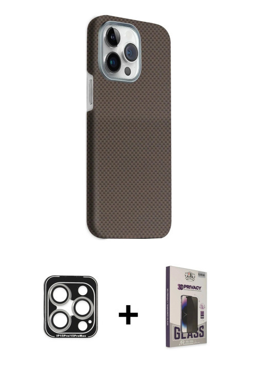 ieg™ iPhone 15 Pro Max Kılıf Kozmos Klasik Prime - Siyah Bilvis Hayalet Cam Ekran Koruyucu + Gümüş P