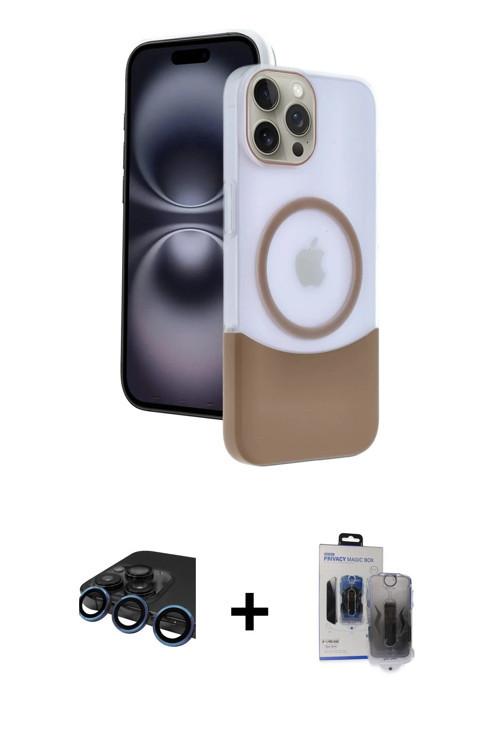 iPhone 15 Pro Max Kılıf Kozmos Form Özel Seri - Siyah Vanessa Magic Hayalet Cam + Lacivert Raze