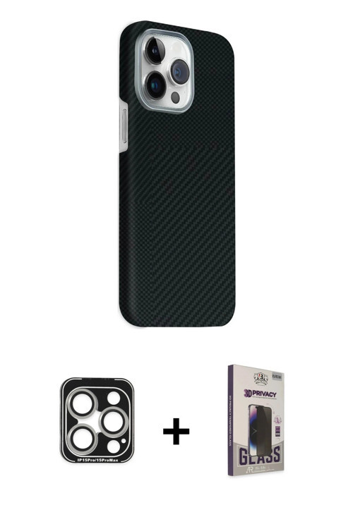 ieg™ iPhone 15 Pro Max Kılıf Kozmos Klasik Prime - Siyah Bilvis Hayalet Cam Ekran Koruyucu + Gümüş P