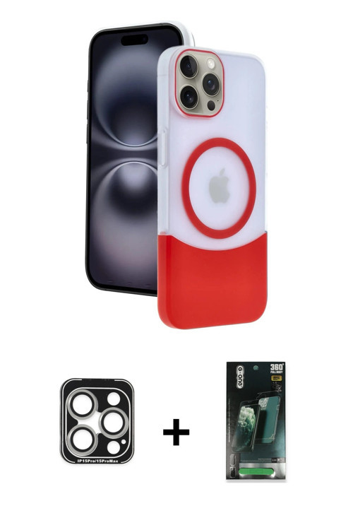 ieg™ iPhone 15 Pro Max Kılıf Kozmos Form Özel Seri - Şeffaf 360 Full Body Arka Koruyucu + Gümüş PVD