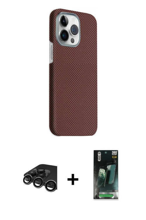 ieg™ iPhone 15 Pro Max Kılıf Kozmos Klasik Prime - Şeffaf 360 Full Body Arka Koruyucu + Titanyum Gri