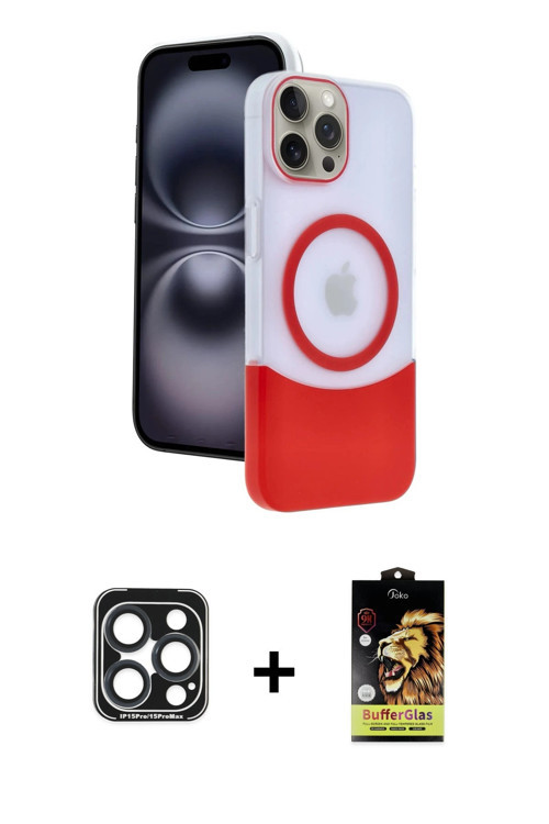 ieg™ iPhone 15 Pro Max Kılıf Kozmos Form Özel Seri - Siyah Buffer Cam Ekran Koruyucu + Lacivert PVD