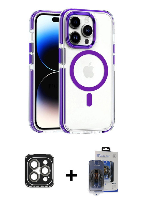 ieg™ iPhone 15 Pro Max Kılıf Kozmos Doku Koleksiyonu - Siyah Vanessa Magic Cam + Gri PVD Metal Kamer