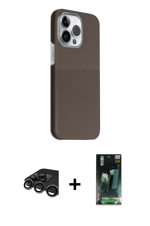 ieg™ iPhone 15 Pro Max Kılıf Kozmos Klasik Prime - Şeffaf 360 Full Body Arka Koruyucu + Titanyum Gri
