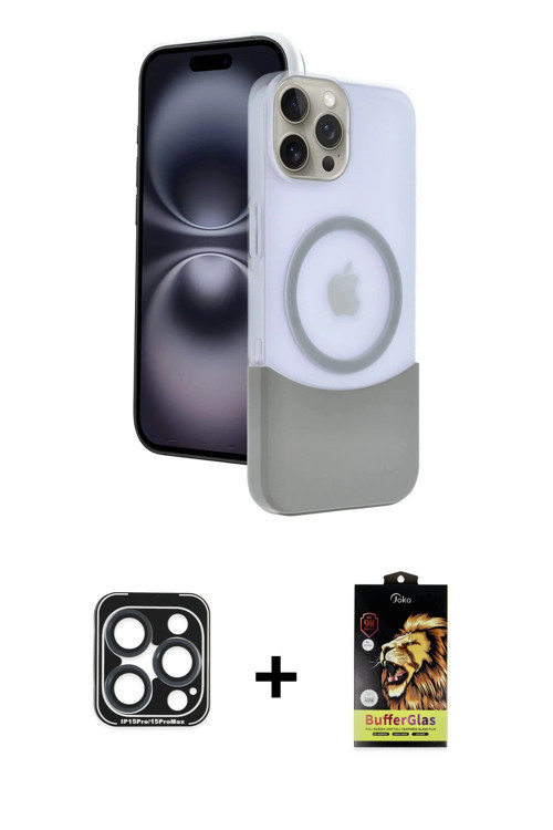 ieg™ iPhone 15 Pro Max Kılıf Kozmos Form Özel Seri - Siyah Buffer Cam Ekran Koruyucu + Lacivert PVD