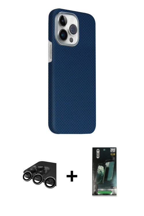 ieg™ iPhone 15 Pro Max Kılıf Kozmos Klasik Prime - Şeffaf 360 Full Body Arka Koruyucu + Titanyum Gri