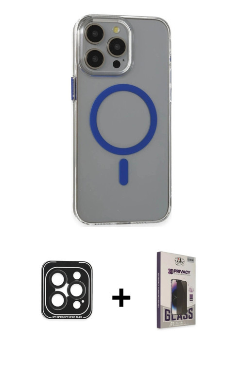 ieg™ iPhone 15 Pro Max Kılıf Odak Form Özel Seri - Siyah Bilvis Hayalet Cam Ekran Koruyucu + Siyah P