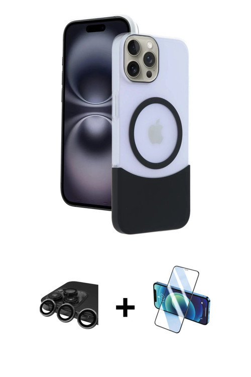 iPhone 15 Pro Max Kılıf Kozmos Form Özel Seri - Siyah 3D Antistatik Cam Ekran Koruyucu + Titany