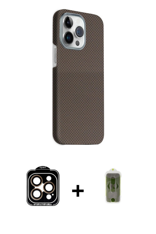 ieg™ iPhone 15 Pro Max Kılıf Kozmos Klasik Prime - Siyah Joko Magic 5D Hayalet Cam + Turuncu PVD Met