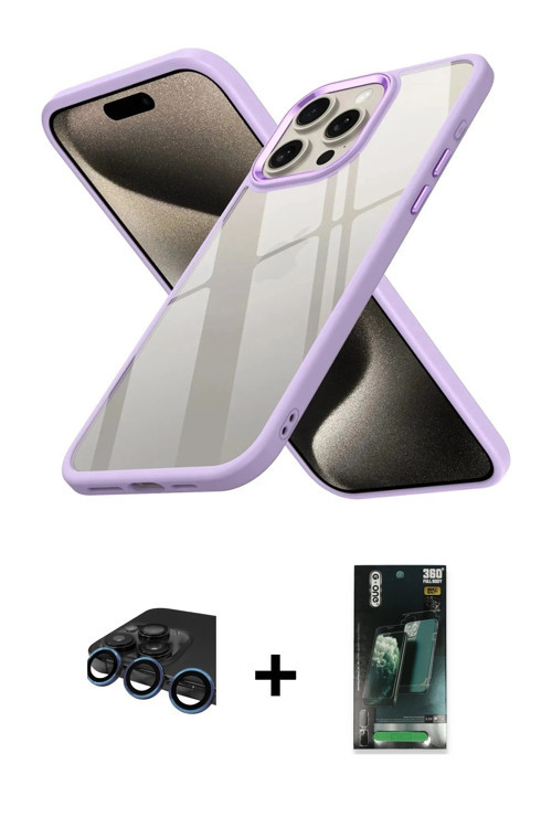ieg™ iPhone 15 Pro Max Kılıf Nova Işık Serisi - Şeffaf 360 Full Body Arka Koruyucu + Lacivert Raze M