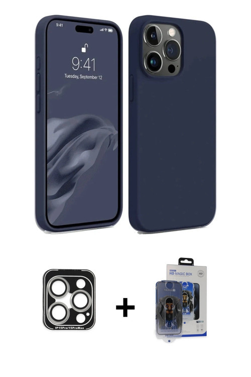 ieg™ iPhone 15 Pro Max Kılıf Kozmos Yansıma Özel Seri - Siyah Vanessa Magic Cam + Gümüş PVD Metal Ka