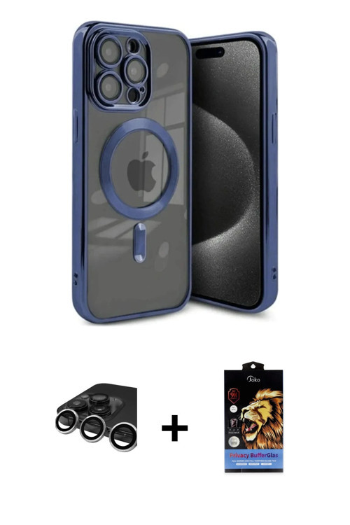 ieg™ iPhone 15 Pro Max Kılıf Nova Işık Özel Seri - Siyah Buffer Hayalet Cam Ekran Koruyucu + Gümüş R