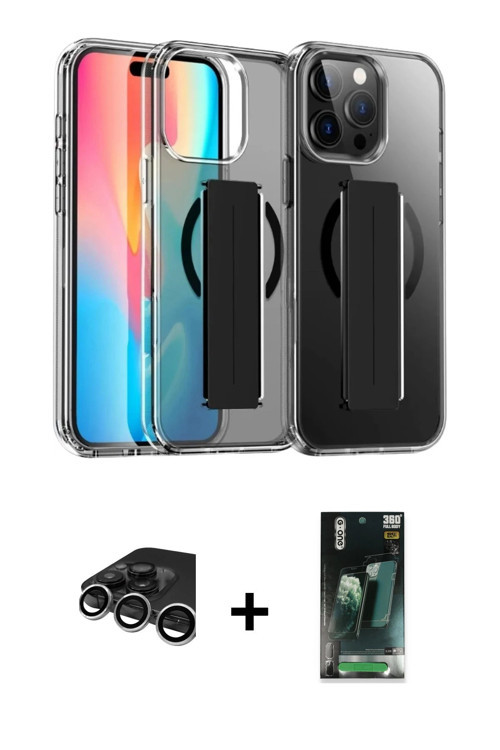 ieg™ iPhone 15 Pro Max Kılıf Nova Işık Koleksiyonu - Siyah 360 Mat Full Body Arka Koruyucu + Gümüş R