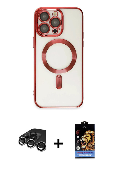 ieg™ iPhone 15 Pro Max Kılıf Nova Işık Özel Seri - Siyah Buffer Hayalet Cam Ekran Koruyucu + Gümüş R