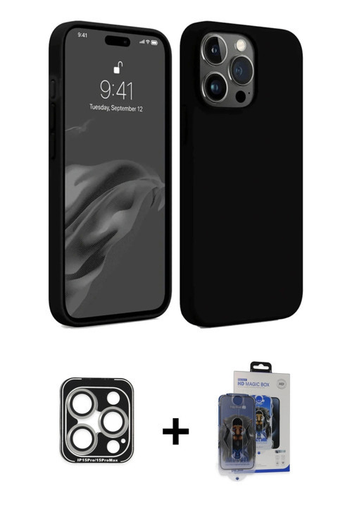 ieg™ iPhone 15 Pro Max Kılıf Kozmos Yansıma Özel Seri - Siyah Vanessa Magic Cam + Gümüş PVD Metal Ka