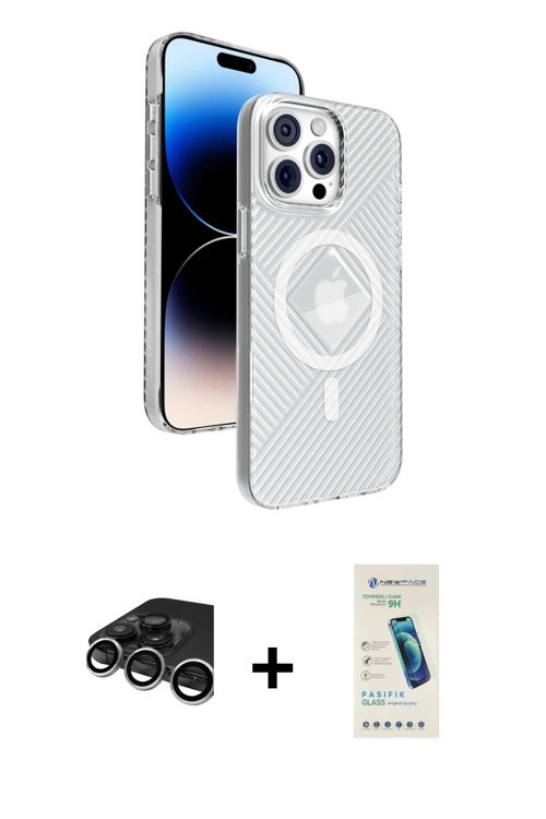 ieg™ iPhone 15 Pro Max Kılıf Nova Modern Prime - Şeffaf Pasifik Cam Ekran Koruyucu + Gümüş Raze Meta