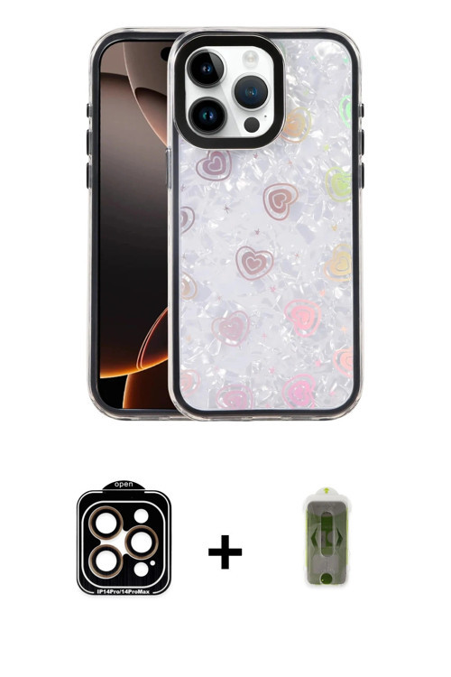 ieg™ iPhone 15 Pro Max Kılıf Odak Prime - Siyah Joko Magic 5D Hayalet Cam + Turuncu PVD Metal Kamera