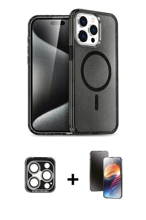 ieg™ iPhone 15 Pro Max Kılıf Nova Asil Prime - Siyah 3D Antistatik Mat Seramik Nano Ekran Koruyucu +