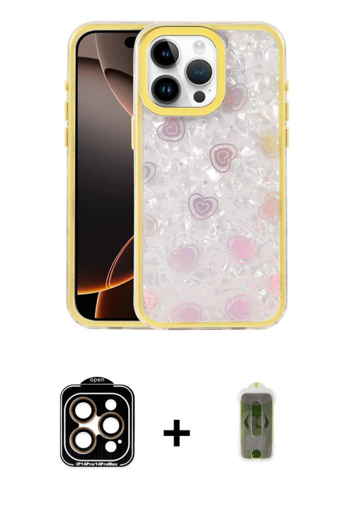 ieg™ iPhone 15 Pro Max Kılıf Odak Prime - Siyah Joko Magic 5D Hayalet Cam + Turuncu PVD Metal Kamera