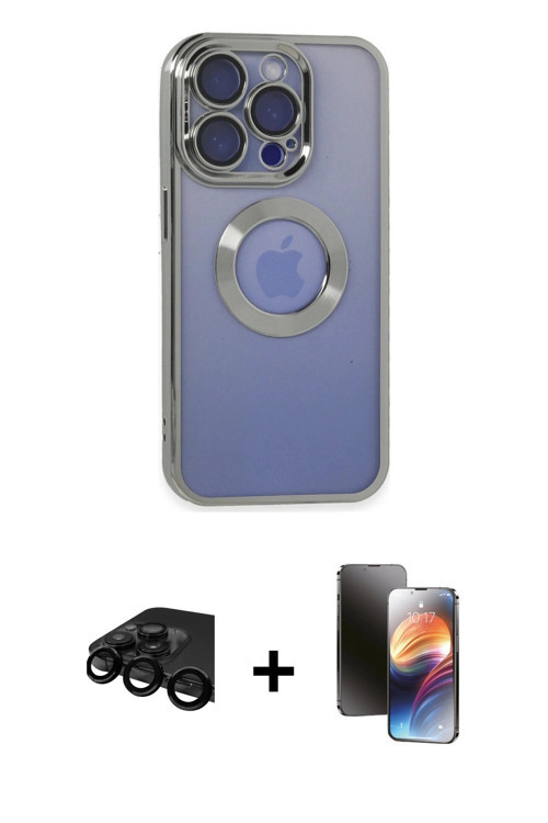 ieg™ iPhone 15 Pro Max Kılıf Pusula Form - Siyah 3D Antistatik Mat Seramik Nano Ekran Koruyucu + Siy