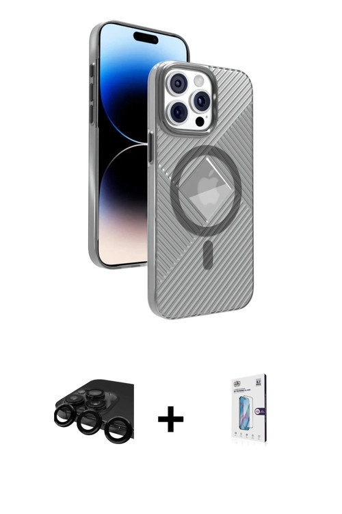 ieg™ iPhone 15 Pro Max Kılıf Nova Modern Prime - Siyah Bilvis 0.18mm Plus Cam Ekran Koruyucu + Siyah