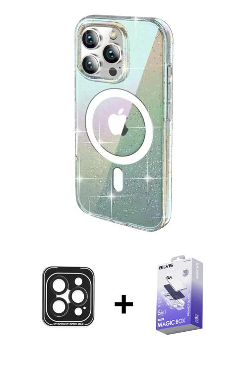 iPhone 15 Pro Max Kılıf Odak Modern Serisi - Siyah Bilvis 5in1 5D Magic Hayalet Cam Ekran Koruy