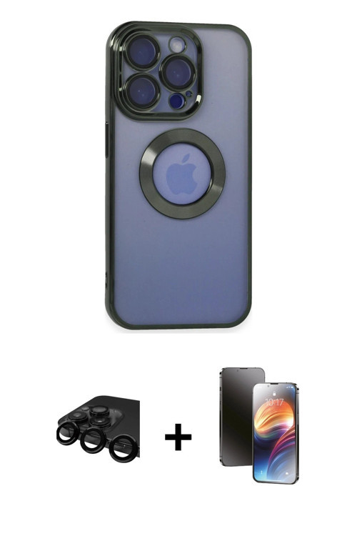 ieg™ iPhone 15 Pro Max Kılıf Pusula Form - Siyah 3D Antistatik Mat Seramik Nano Ekran Koruyucu + Siy