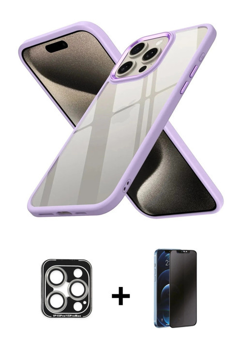 ieg™ iPhone 15 Pro Max Kılıf Nova Işık Serisi - Siyah 3D Antistatik Hayalet Cam Ekran Koruyucu + Güm