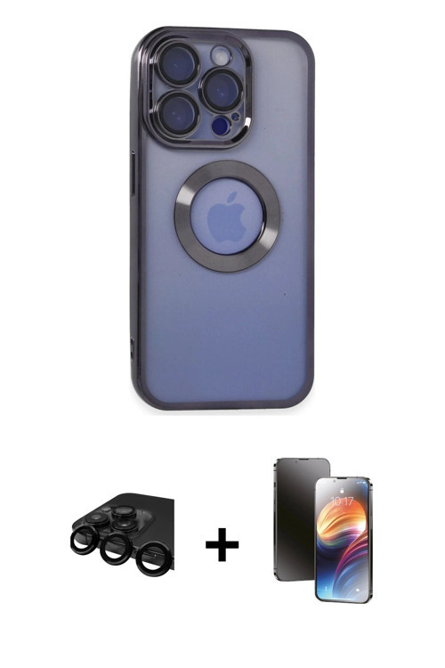 ieg™ iPhone 15 Pro Max Kılıf Pusula Form - Siyah 3D Antistatik Mat Seramik Nano Ekran Koruyucu + Siy