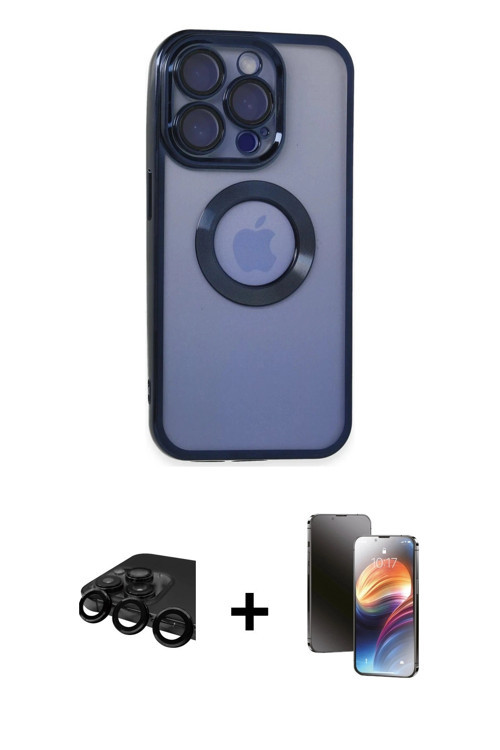 ieg™ iPhone 15 Pro Max Kılıf Pusula Form - Siyah 3D Antistatik Mat Seramik Nano Ekran Koruyucu + Siy
